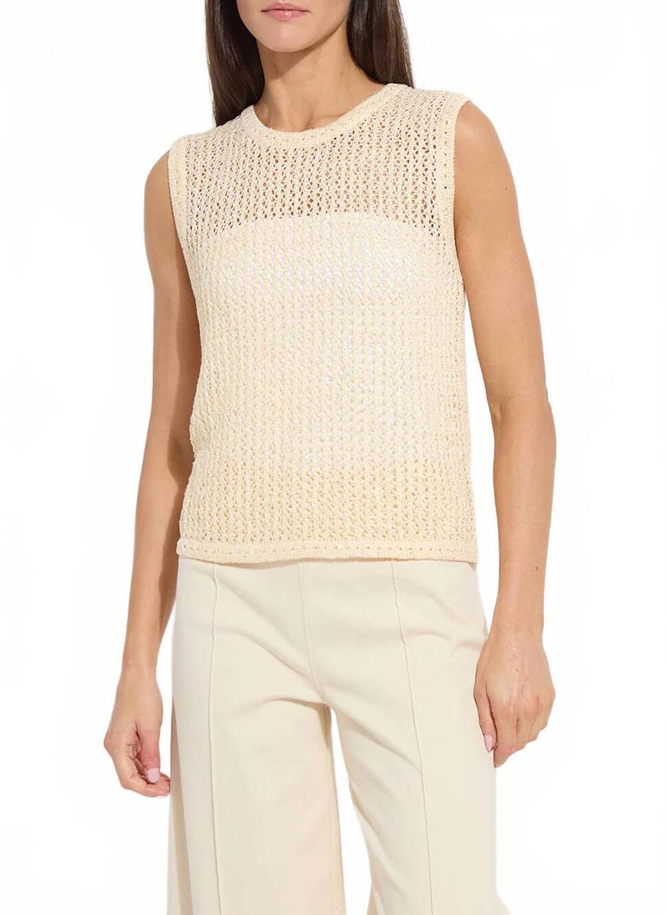 NEW LYSSE avery sequined knit shell top in coco